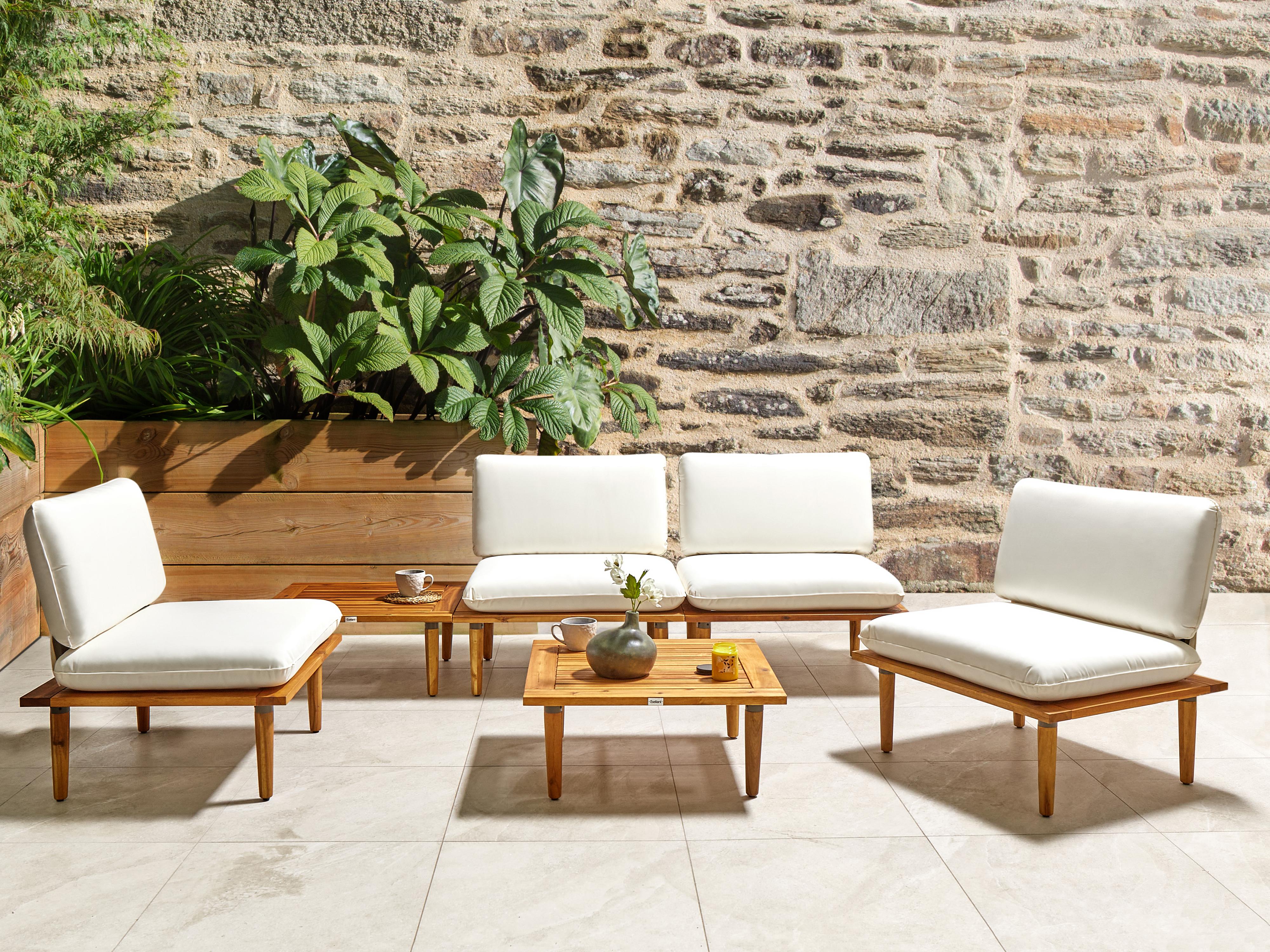 Loungeset met tafel 4-zits FRASCATI modulair Gecertificeerd acaciahout Gebroken wit
