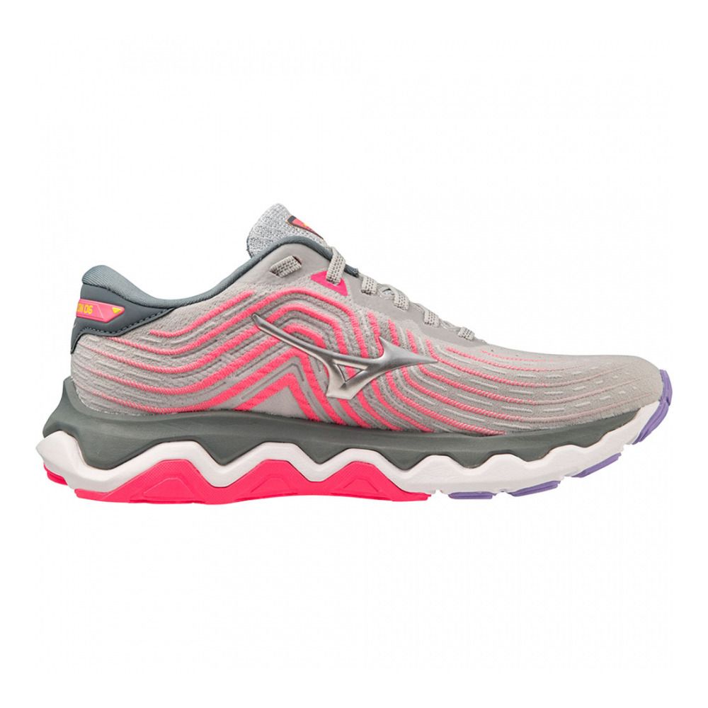 Mizuno WAVE HORIZON 6 - Chaussures running Femme pearl blue/silver/high-vis pink
