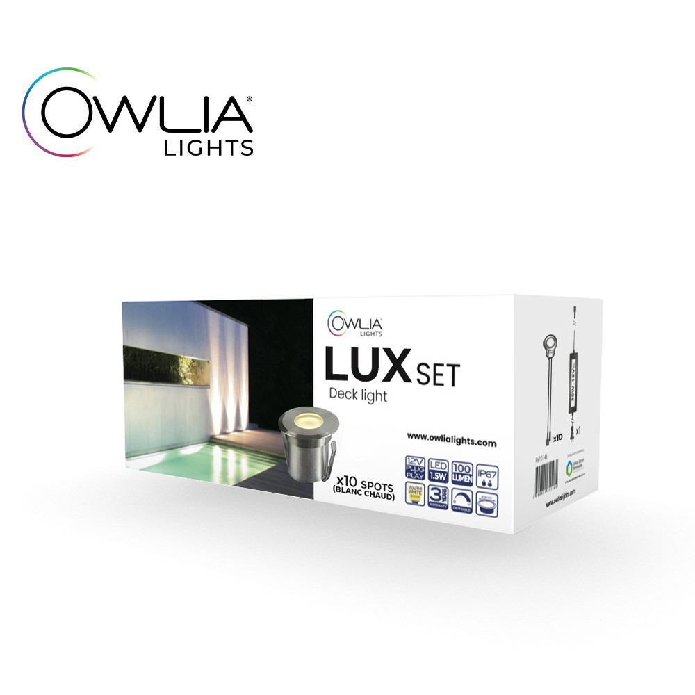 10 spots led lux blanc chaud + transformateur 30w - 50 000 heures de durée de vie moyenne - ø 70mm - spots terrasse