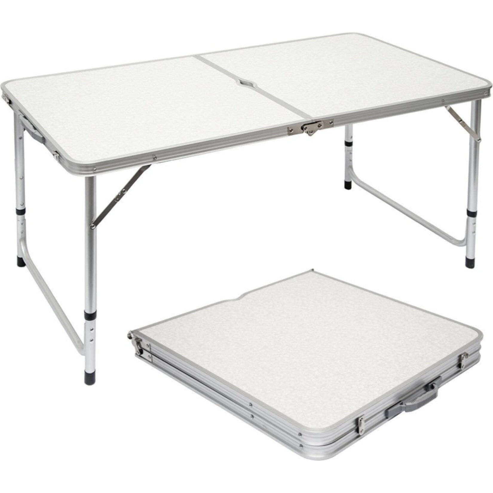 Klappbarer stabiler Campingtisch 120x60x70cm höhenverstellbar tragbar Kofferformat Aluminium Hellgra