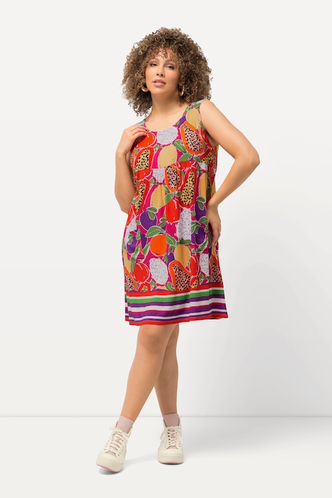 Jerseykleid, Früchte, Rundhals, ärmellos, Taschen