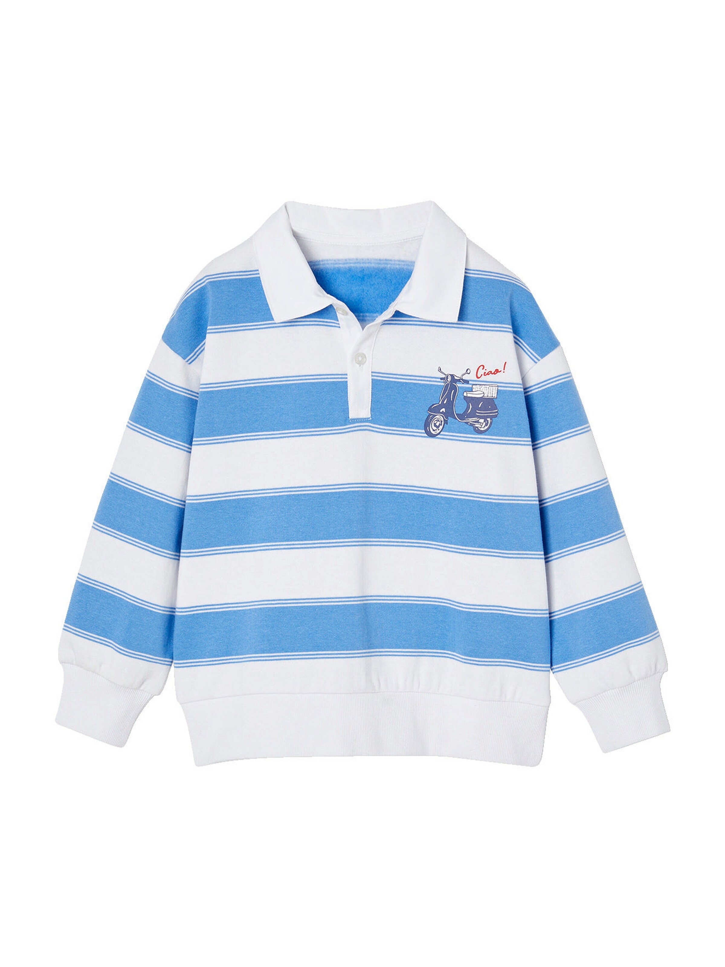 Vertbaudet Gestreiftes Jungen Sweatshirt mit Polokragen und Recycling-Polyester blau gestreift