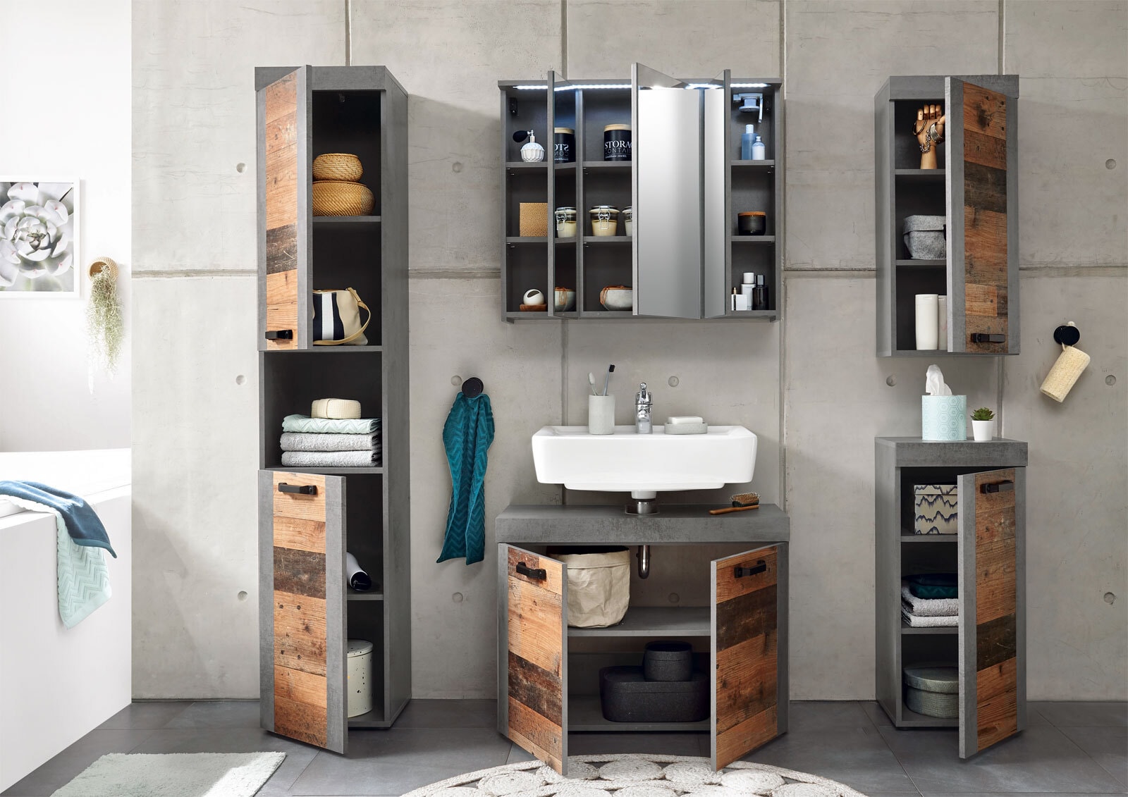 Hängeschrank Indiana Old Wood/Betonoxid 36 x80 x 31 cm