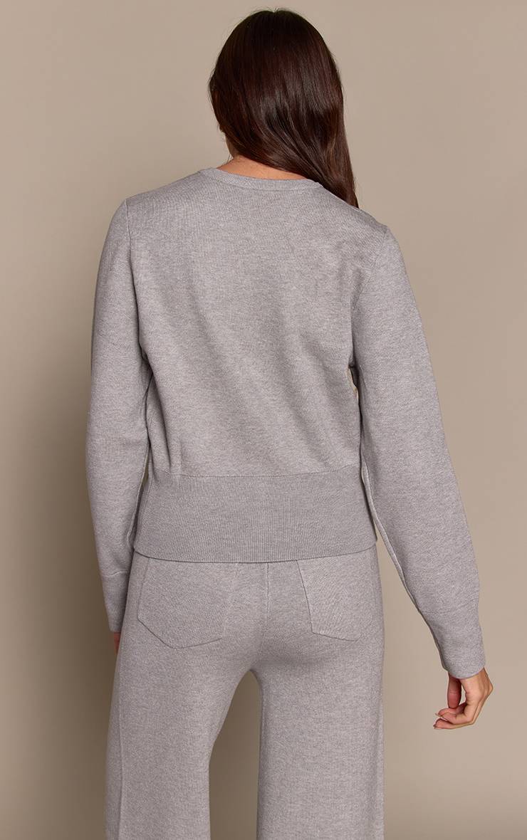Gris Chiné Cardigan En Maille Compacte Douce Avec Détail De Patte De Boutonnage