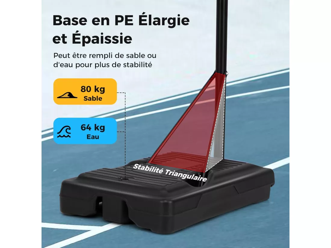 Panier de Basket-Ball sur Pied Hauteur Réglable 210-260cm, Support de Basketball Mobile avec Base Remplissable Panneau Arrière en PC et Roues