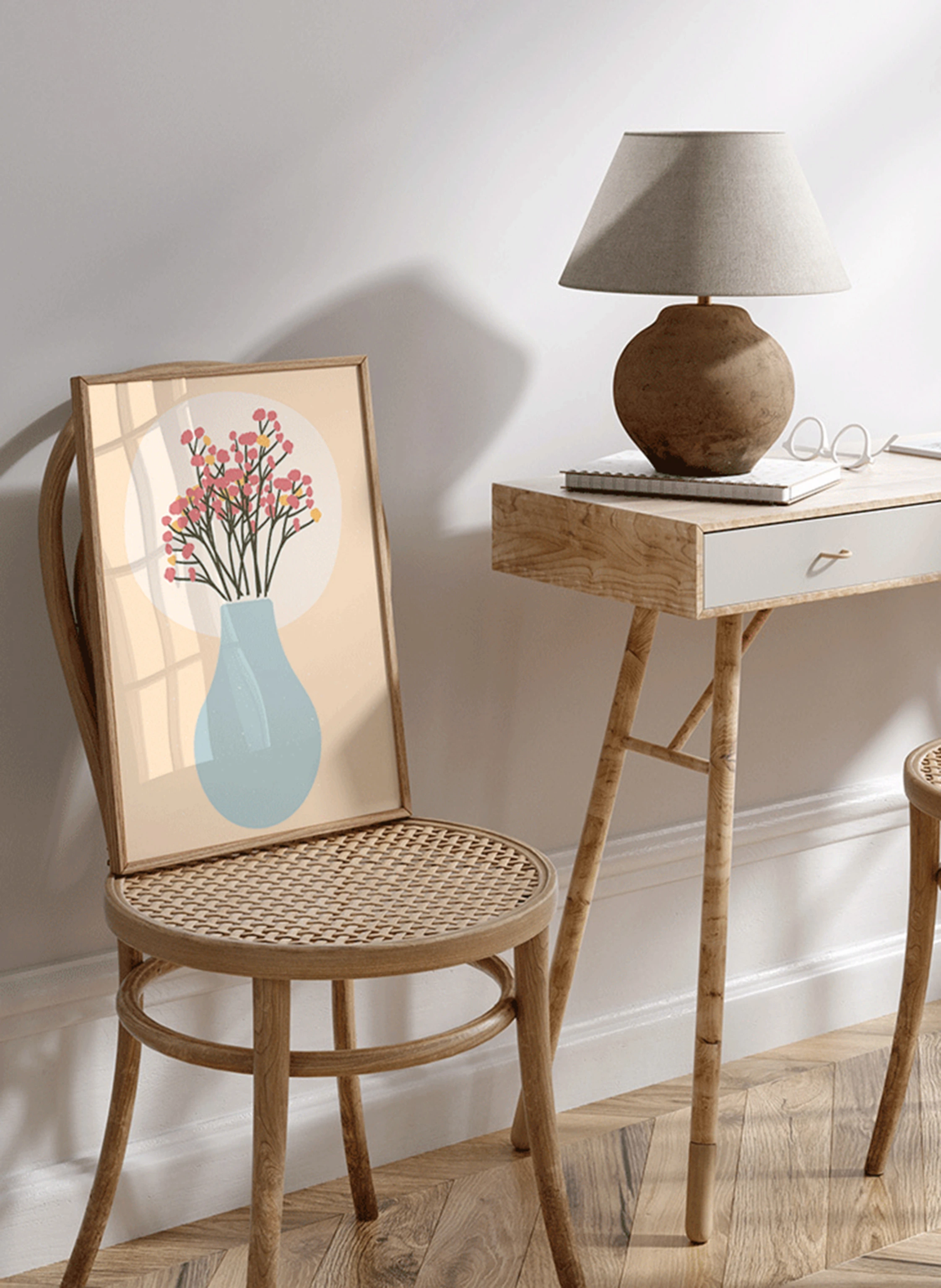 Liv Corday Wandbild MINIMALISTISCHER BLUMENSTRAUß mit Rahmen