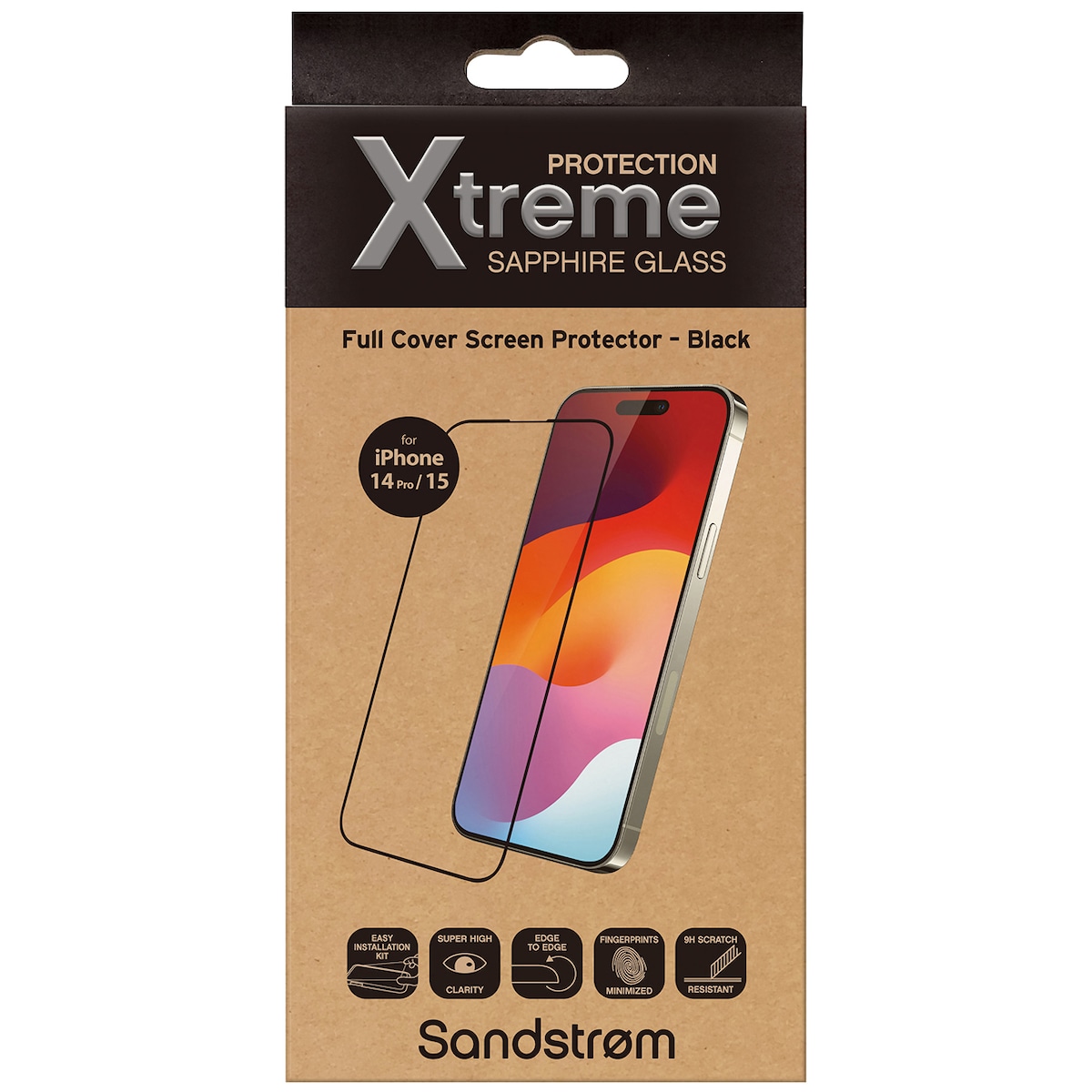 Sandstrøm iPhone 14 Pro/15/16 Curved Glass skjermbeskytter