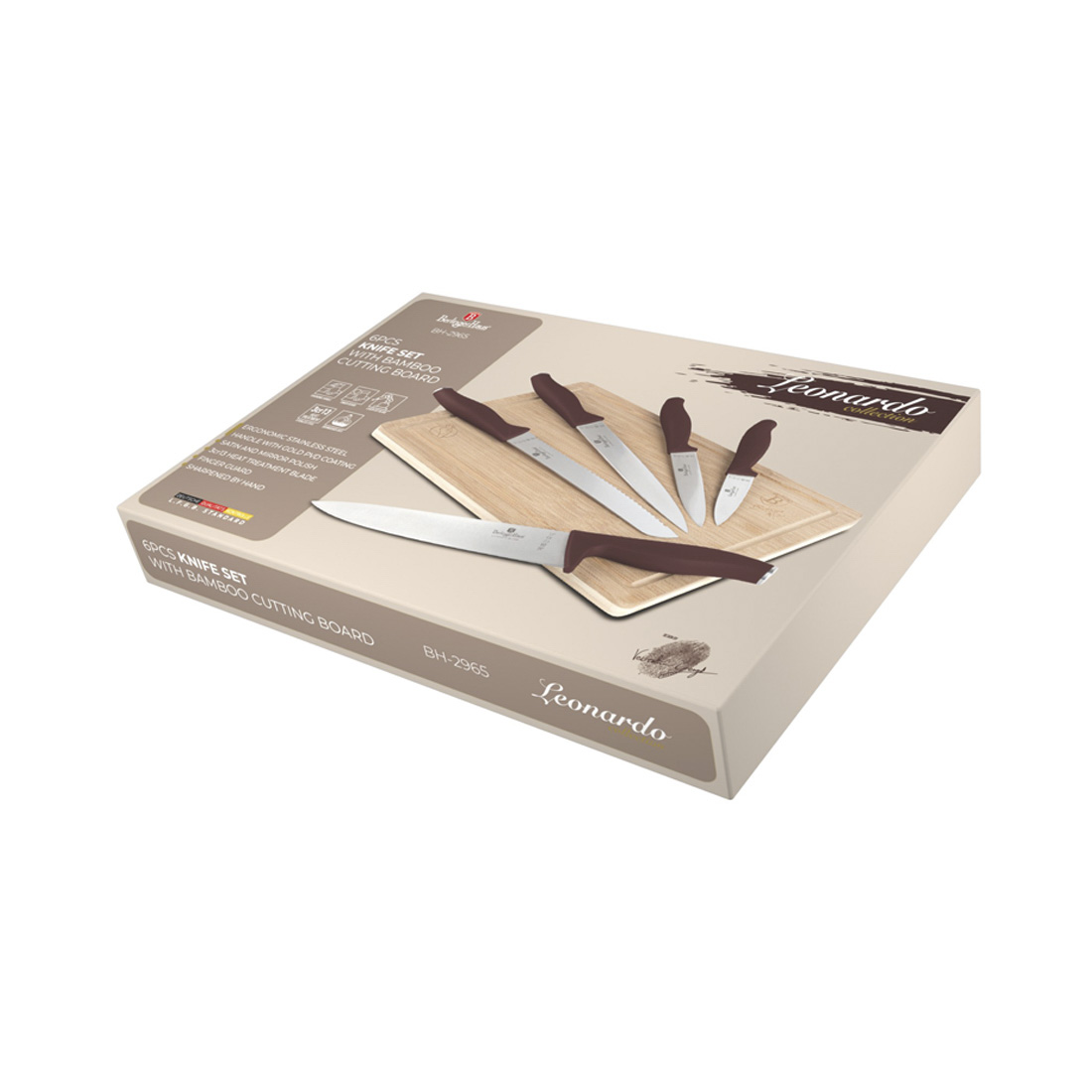 Berlinger Haus 6-teiliges Messer-Set mit Bambus Schneidebrett matt bordeaux Leonardo Collection