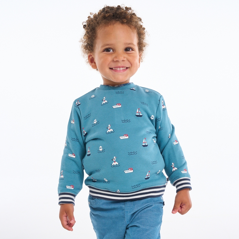 Sweat molleton imprimé mer bleu bébé garçon