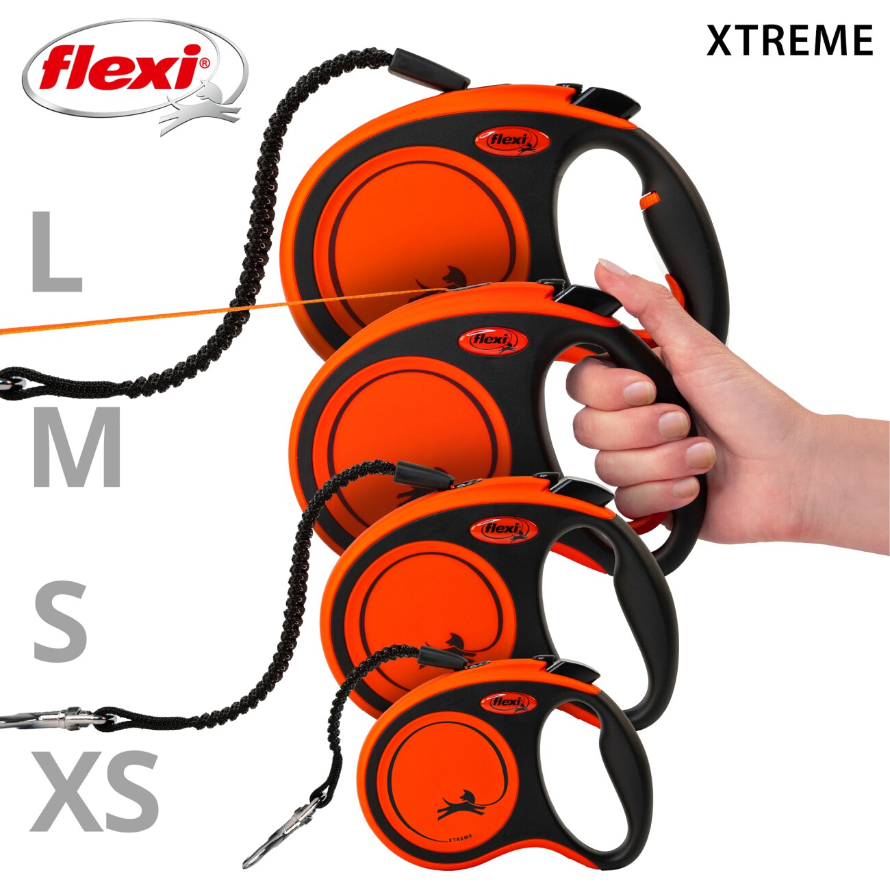 Flexi XTREME Gurt-Rollleine orange/ schwarz S, 5 m