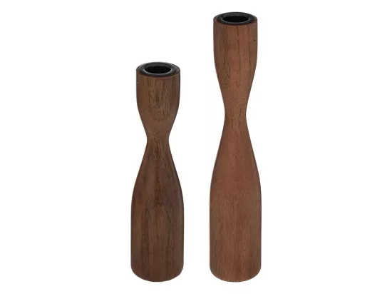 Lot de 2 Bougeoirs Chandeliers en Bois de Manguier