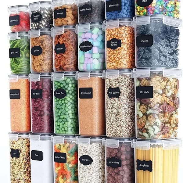 Oppbevaringsbeholdere for organisert pantry - 24-pakning med lufttette lokk og etiketter