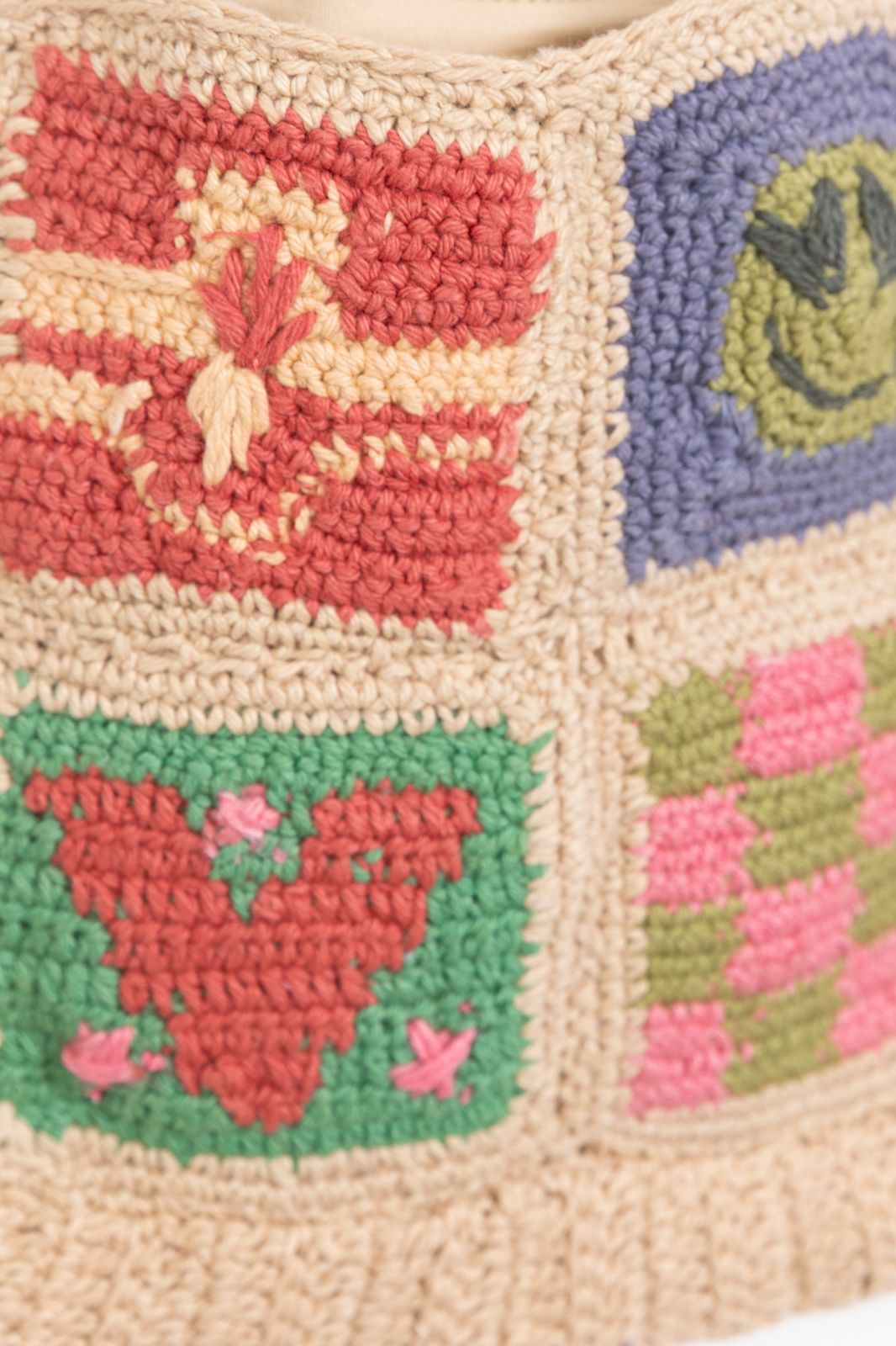 Multicolour gehaakte crossbody tas met artwork