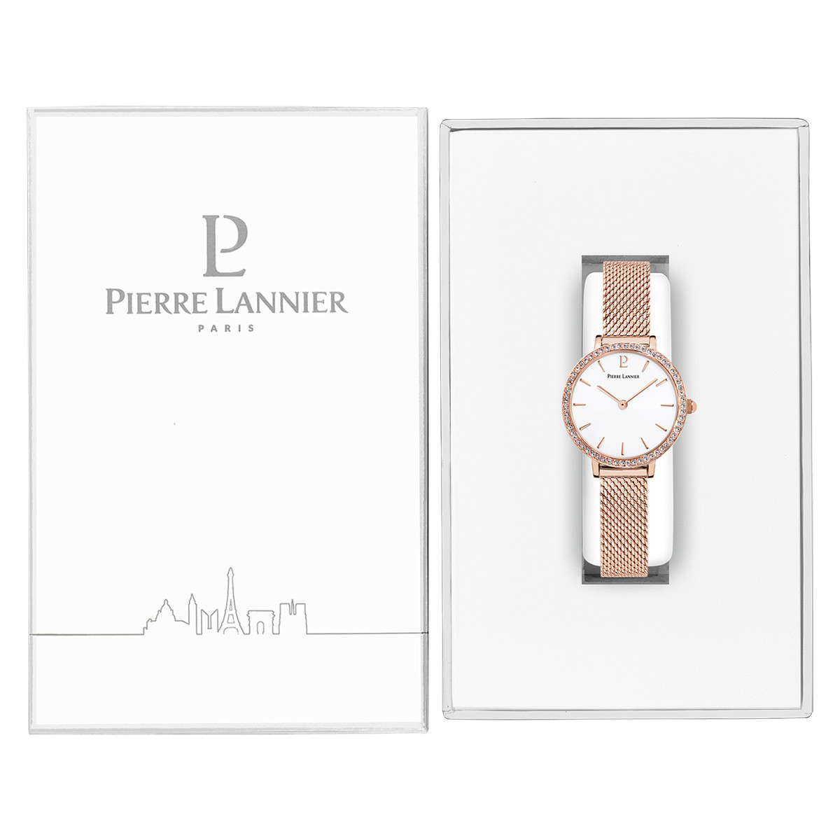 Montre Pierre Lannier femme acier doré rose milanais