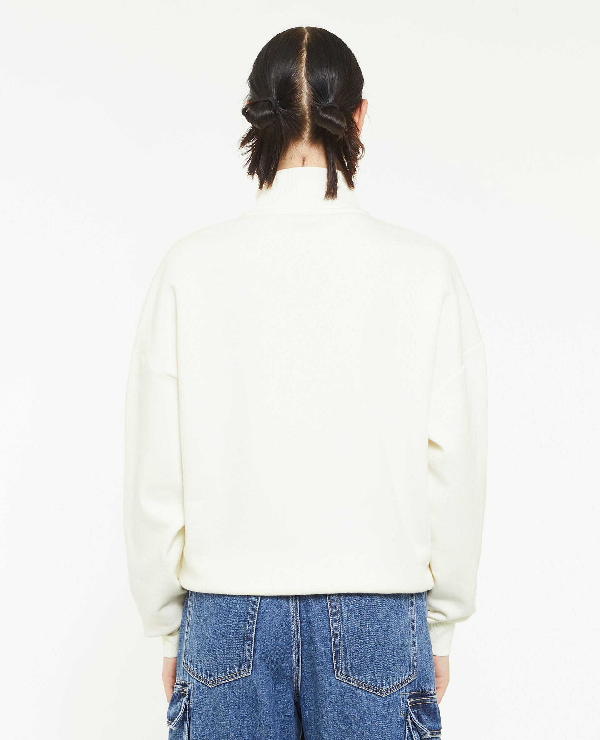 Sweat avec flocage col zippé - Blanc