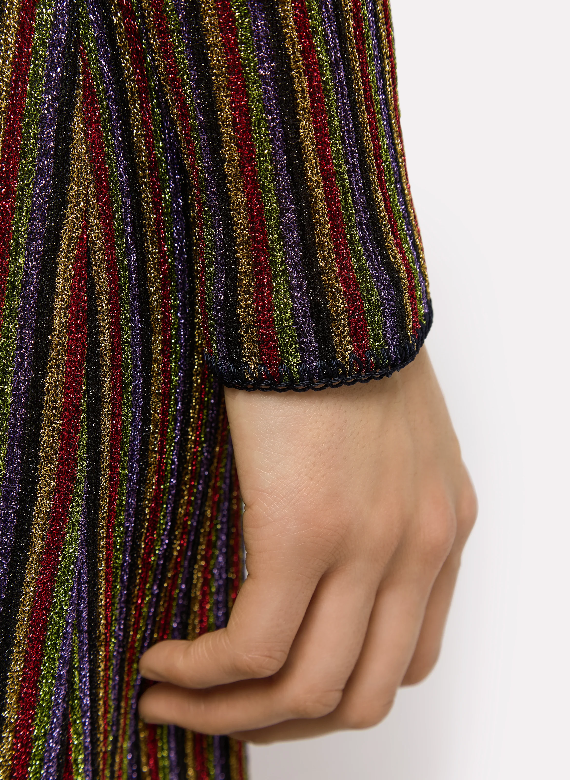 TIM - Robe longue col rond ajustée à rayures pailletées | Multicolore