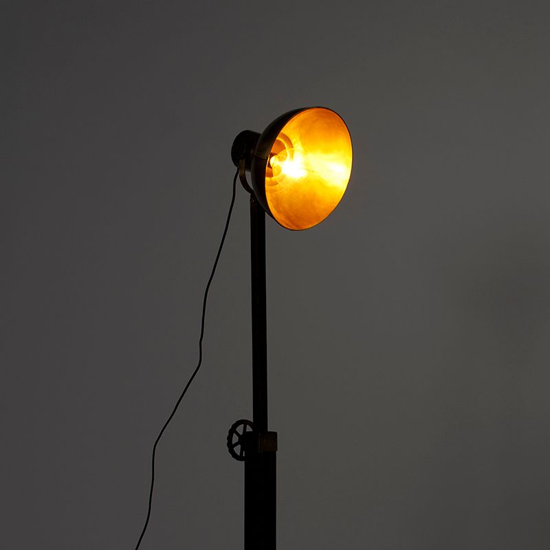 Industriele vloerlamp brons met mango hout - Mangoes