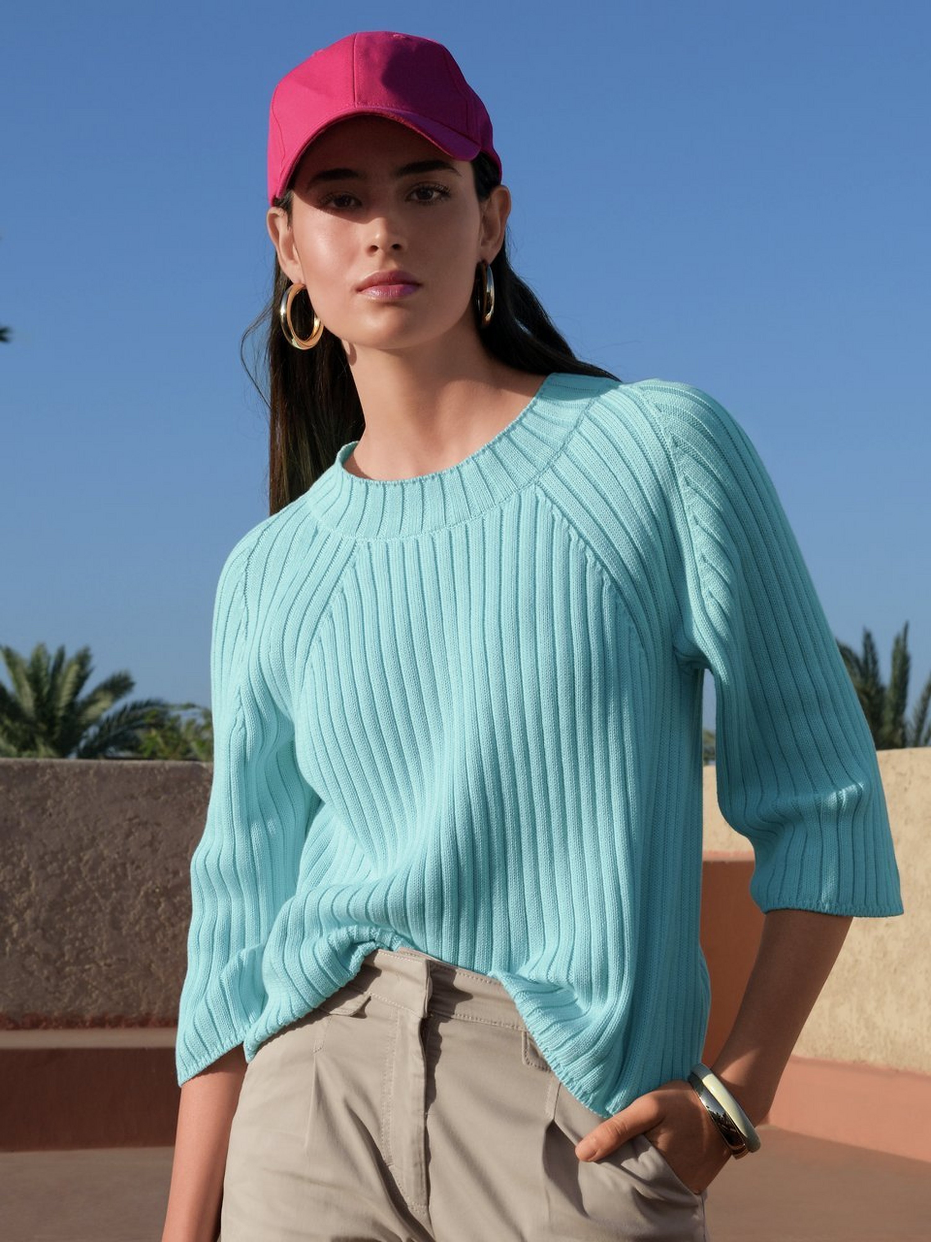 Rundhals-Pullover mit 3/4-Arm
