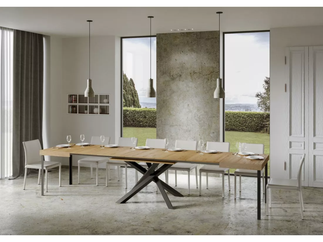 Table extensible 90x160/420 cm Volantis Chêne Nature cadre Anthracite