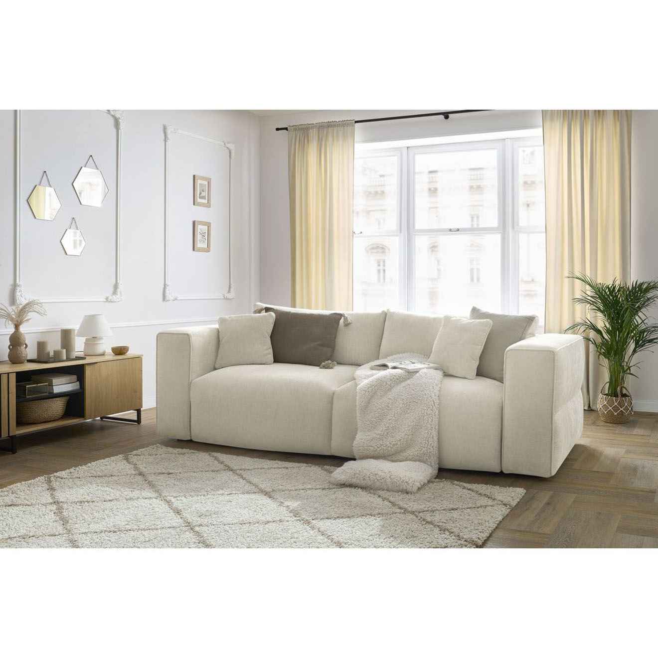 Bobochic Canapé convertible coffre ezechiel beige - 265x109x82 cm