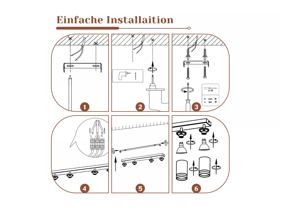 NETTLIFE Spot de plafond blanc 4 ampoules plafonnier moderne spot GU10 spots orientable intérieur métal