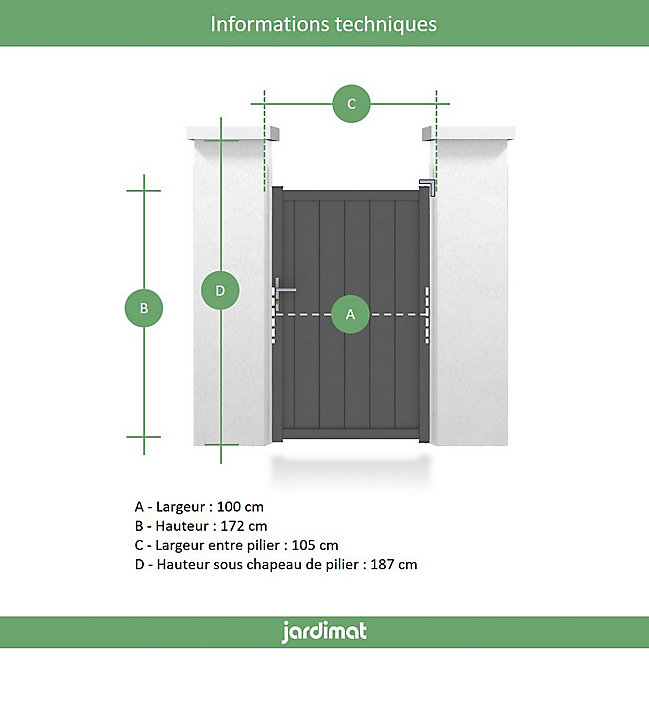 Portillon Jardimat aluminium Olivier noir 2100 - 100 x h.172 cm