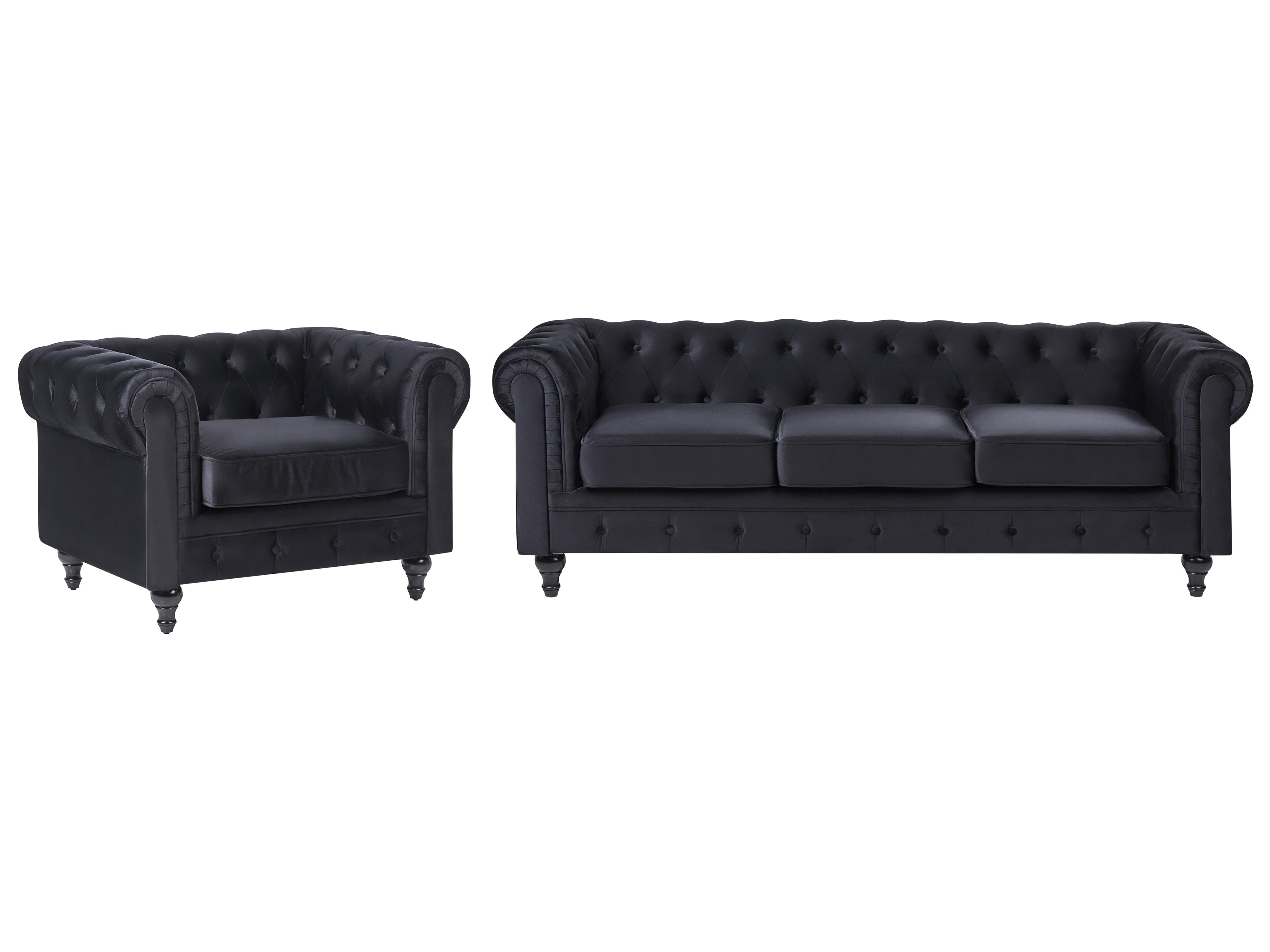 Bankenset 4-zits CHESTERFIELD Fluweel Zwart