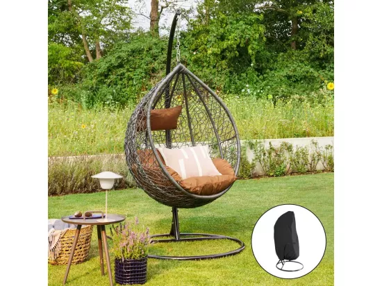 HOME DELUXE - Chaise suspendue CIELO - gris, hauteur 200 cm - avec housse de pluie, cadre, coussins d'assise et de dossier I chaise suspendue en polyrotin balançoire de jardin panier suspendu