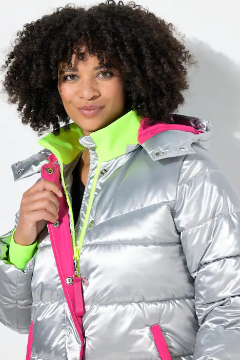 Steppmantel, Straight Fit, Neon-Details, Rückenprint, silber