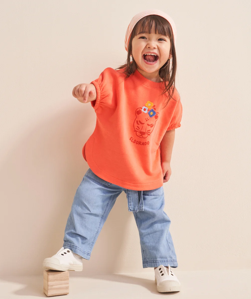 t-shirt manches courtes bébé fille en coton bio orange style poncho