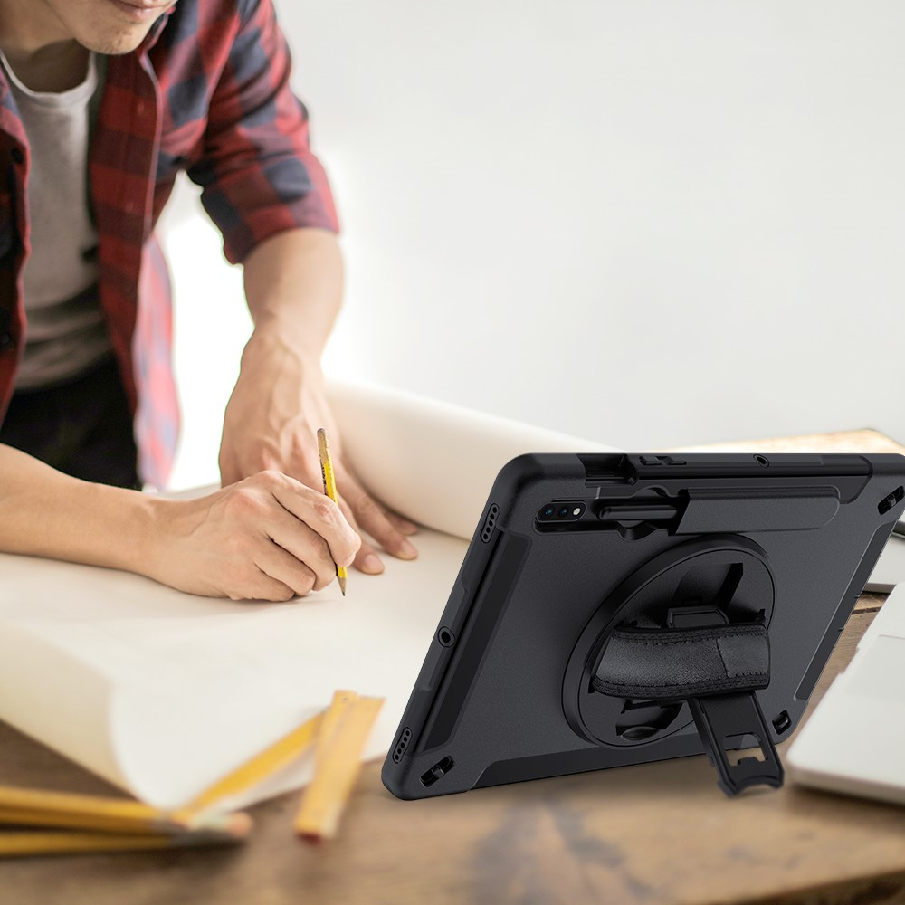 Samsung Galaxy Tab S7 FE 5G Hybrid Outdoor Case Hülle Handschlaufe   Schultergurt - Schwarz