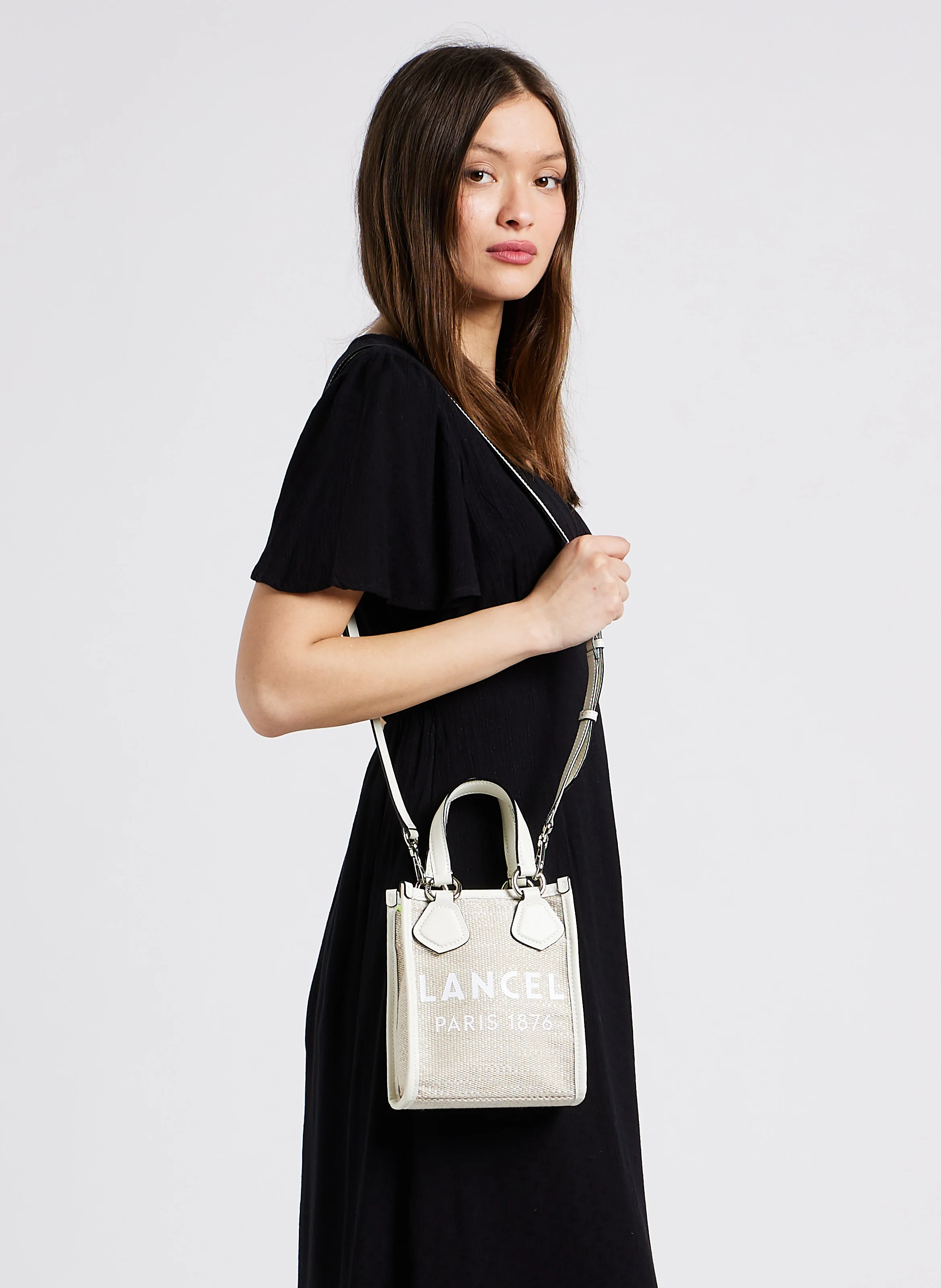 SUMMER - Mini cabas vertical en textile et cuir | Blanc