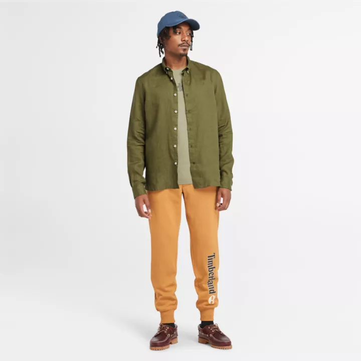Chemise en lin Mill Brook pour homme en vert foncé