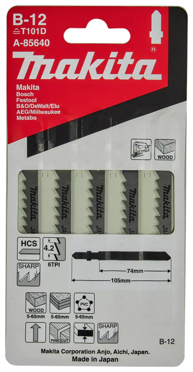 Makita A-85640 HCS Decoupeerzaagblad B12 - zuiver - Extra dik hout / Kunststof (5st)