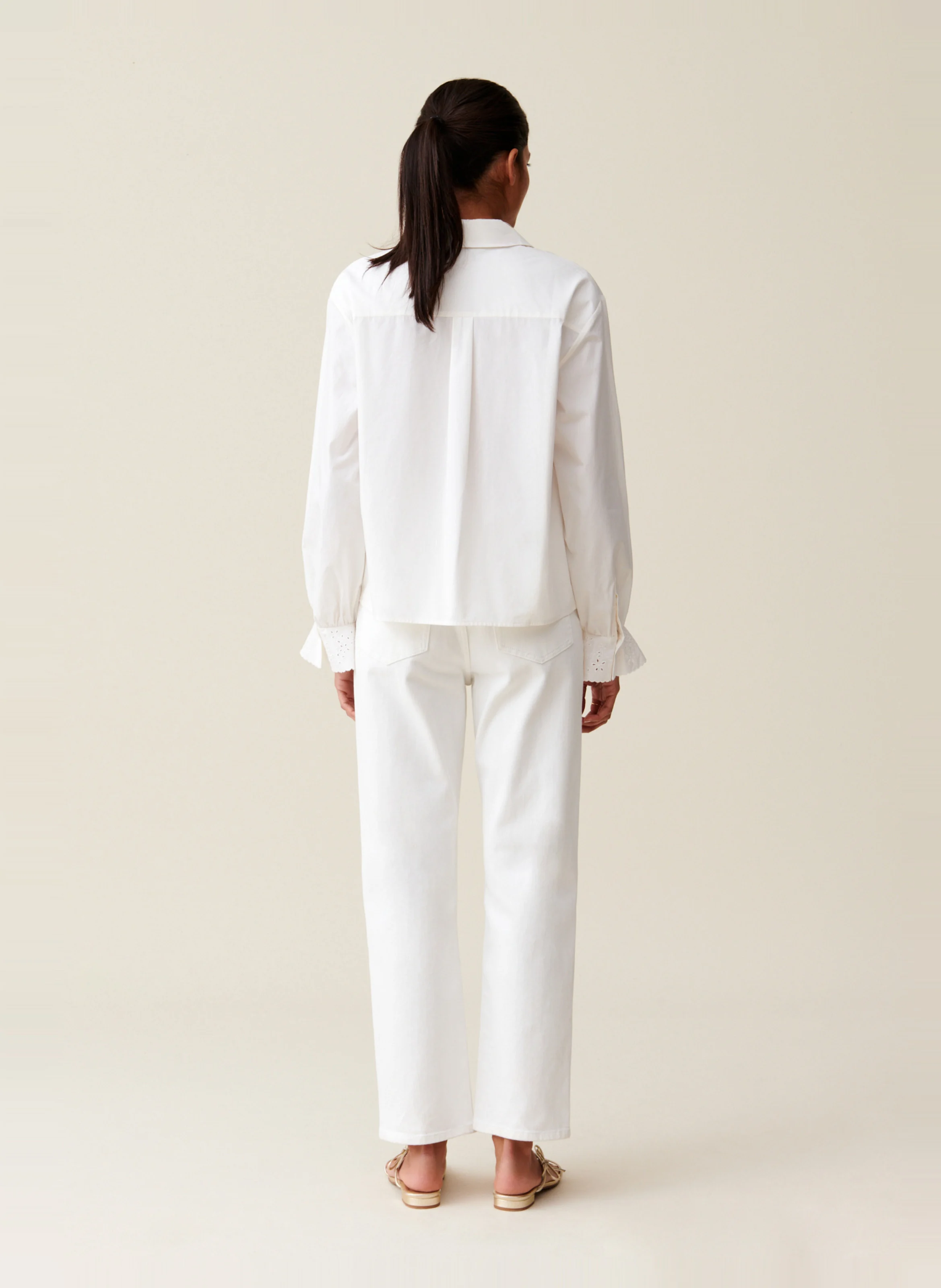 Chemise droite brodée en coton | Blanc