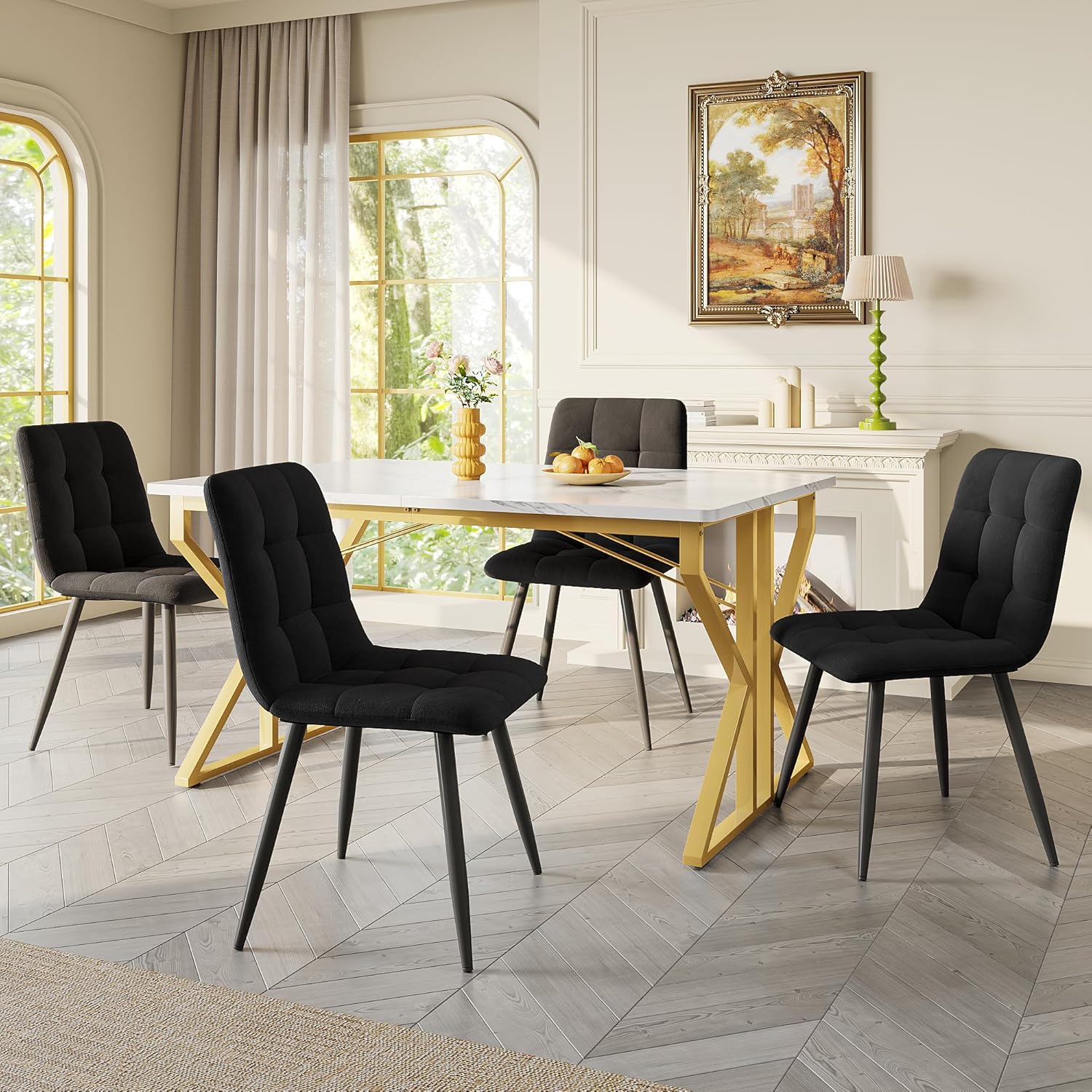 Moimhear Esstisch mit Metallbeinen(119×70cm),Küchentisch, stabiles Metallgestell,moderner Marmorierung Esstisch, Tisch Wohnzimmer Frühstückstisch für Küche Esszimmer (Weiß+Gold)