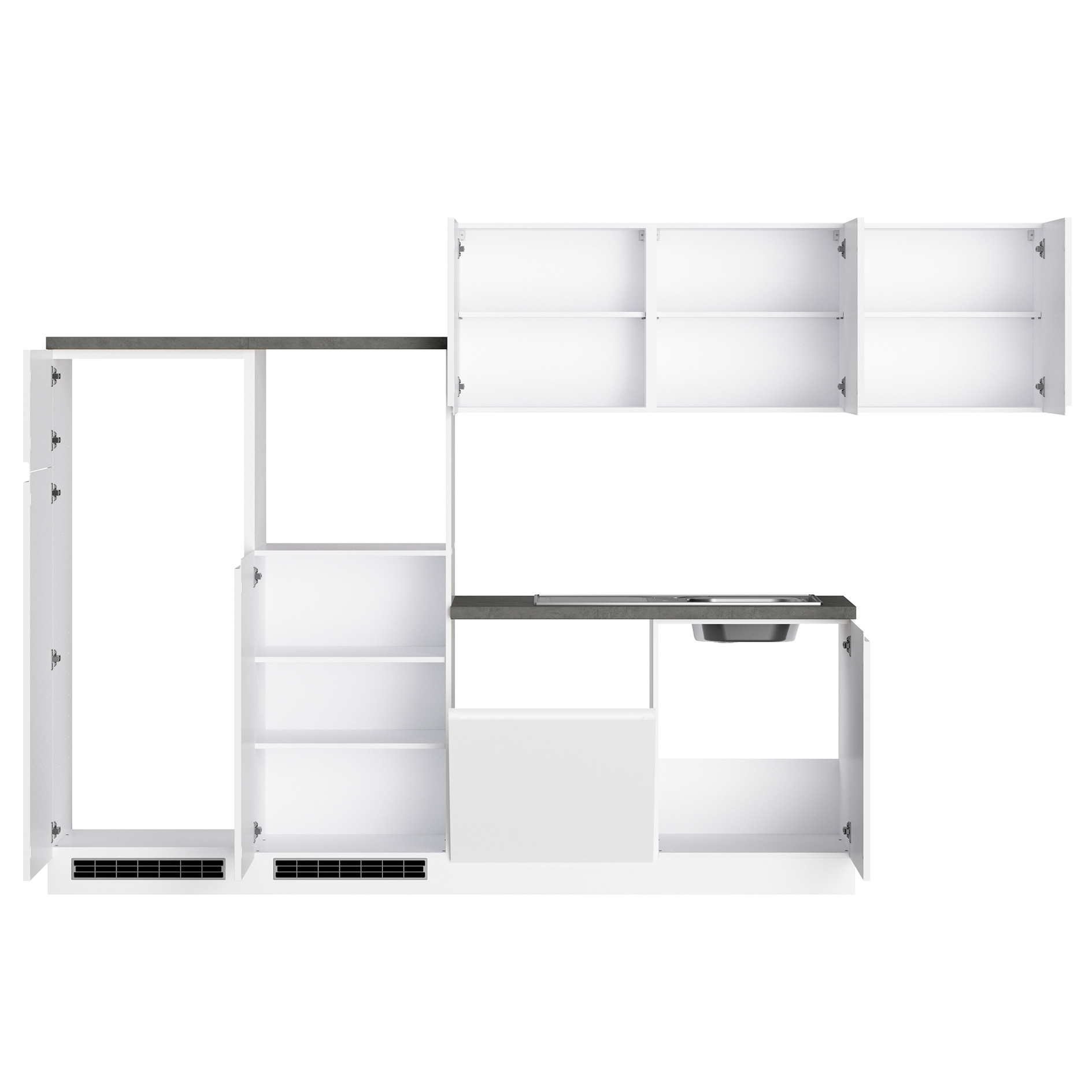 Winkelküche MONZA - weiß Hochglanz - Beton-Optik - 300x240 cm