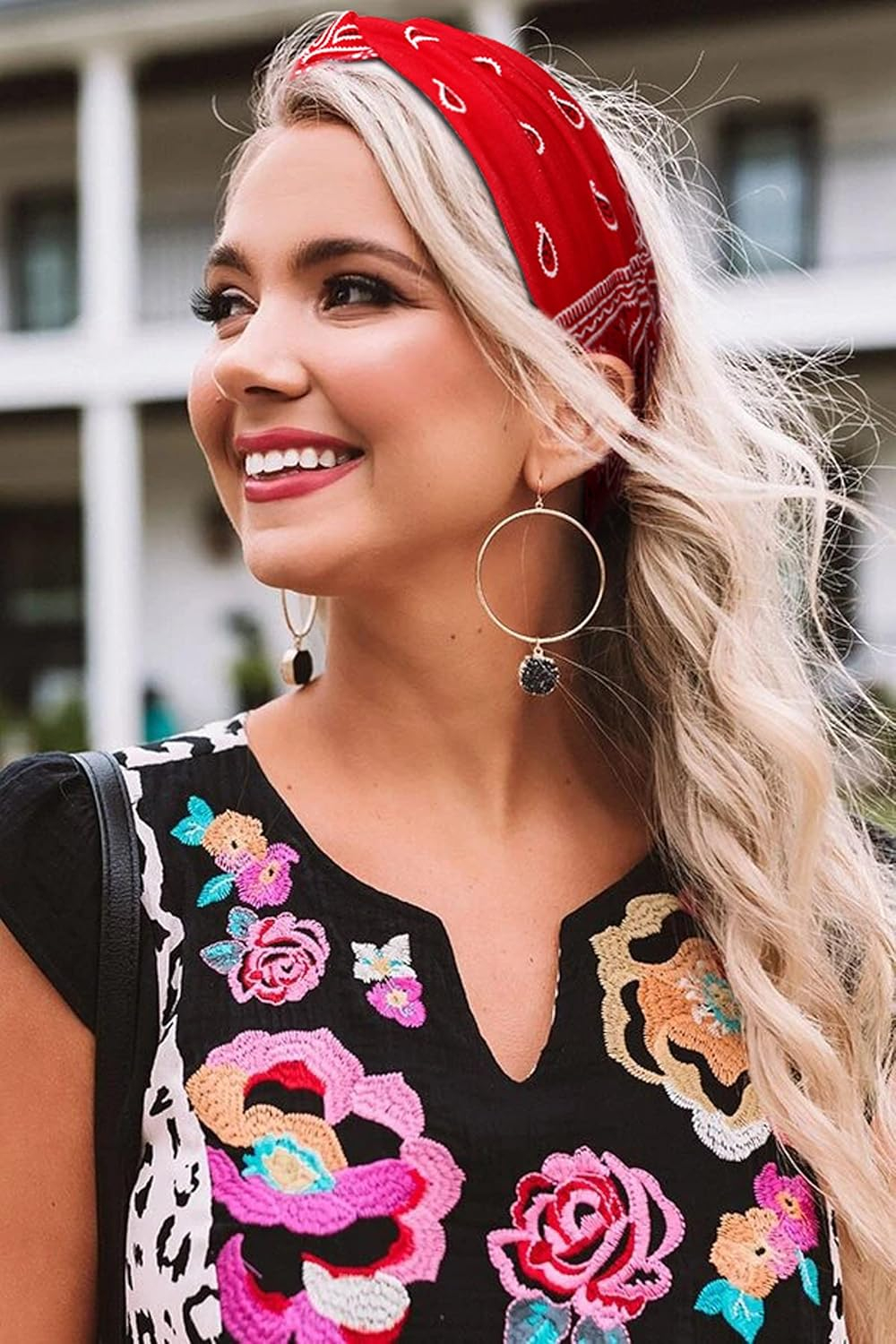 Damen Kreuzstirnband Haarband Haar Bandana Fashion Accessoire Paisley Muster (One Size) - Schwarz / Weiss