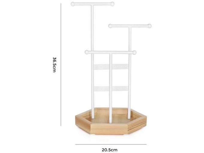 Songmics Schmuckhalter 36 cm, Weiss-Natur Schmuckständer mit Schale
