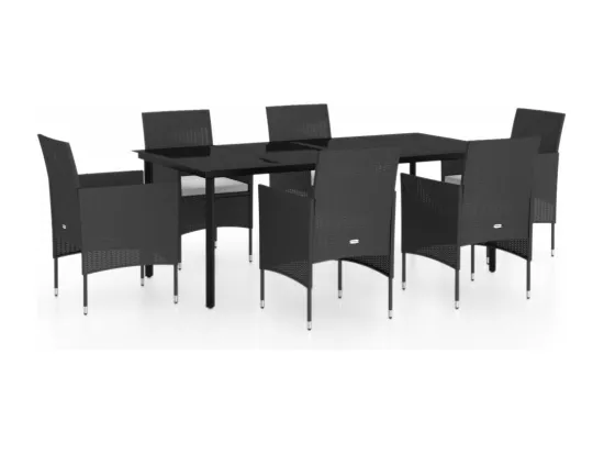 Ensemble à manger de jardin avec coussins 7 pcs Noir