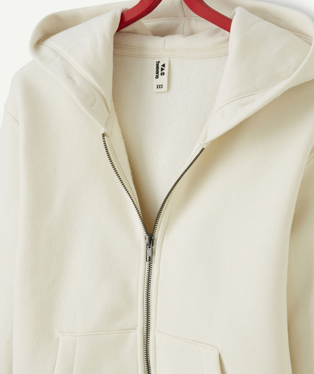 GILET ZIPPÉ À CAPUCHE GARÇON EN FIBRES RECYCLÉES ÉCRU