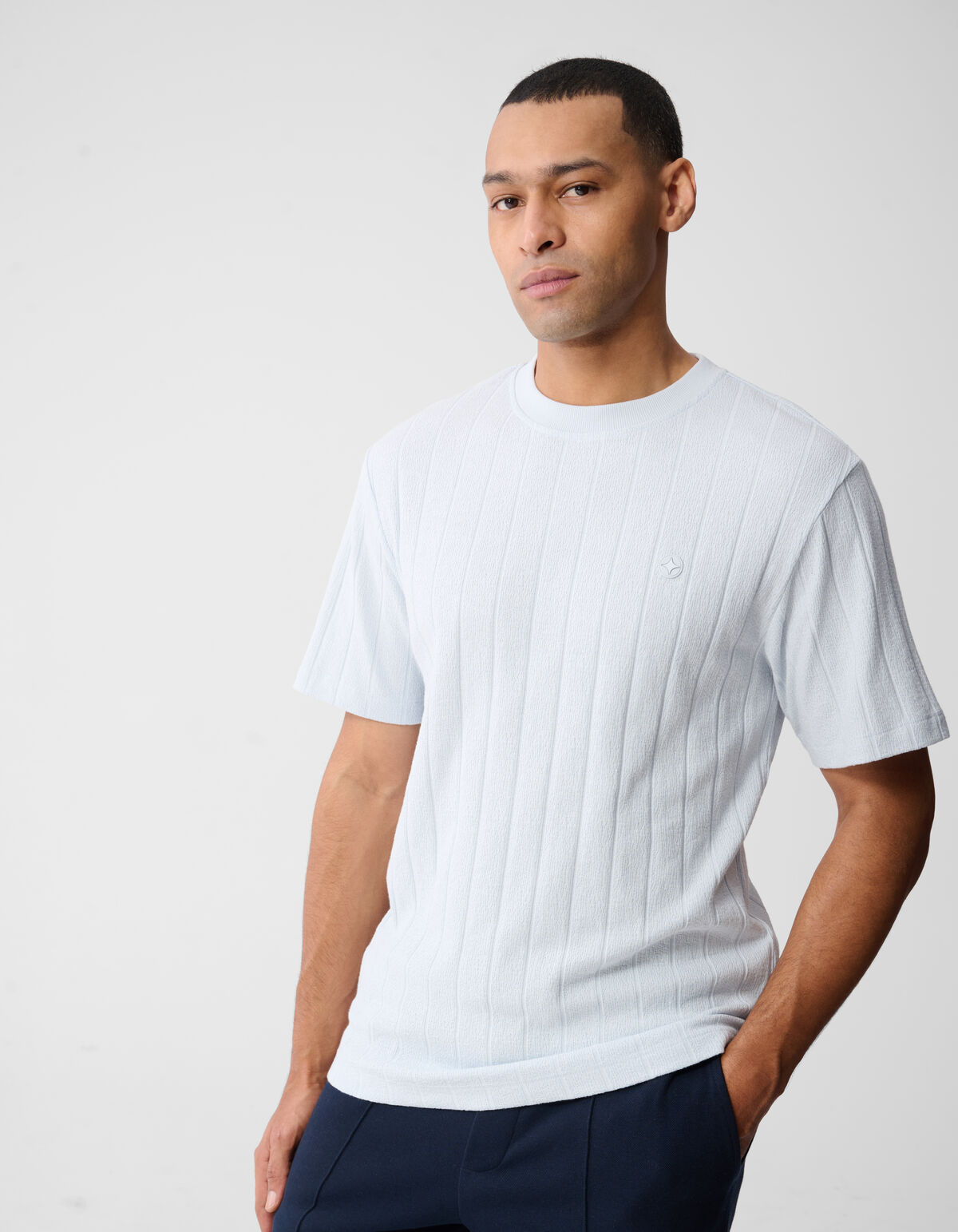 Structuur Stripe Artwork T-shirt Lichtblauw