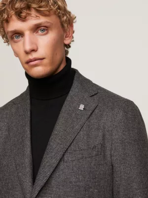 Blazer Slim Fit com Estampa Pied-de-Poule Micro