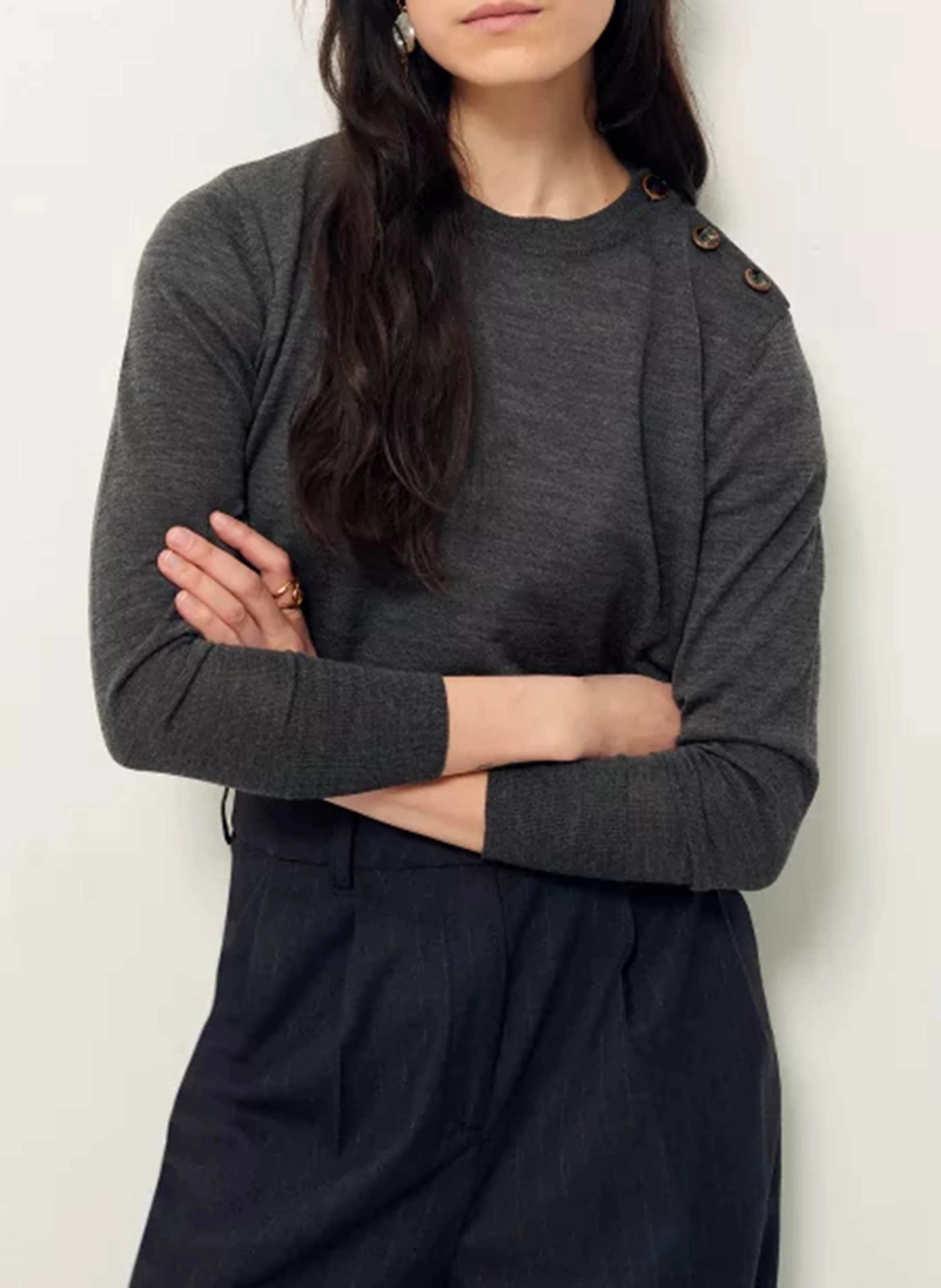 AMOR - Pull col rond en coton | Gris