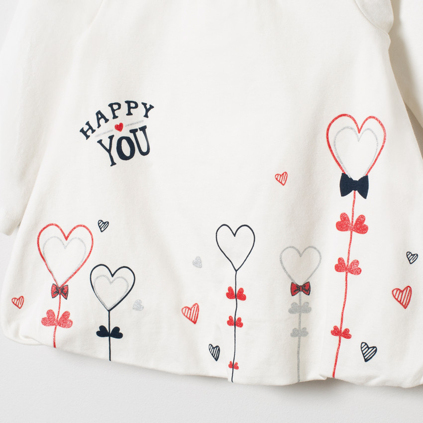Tunique manches longues print coeurs en coton