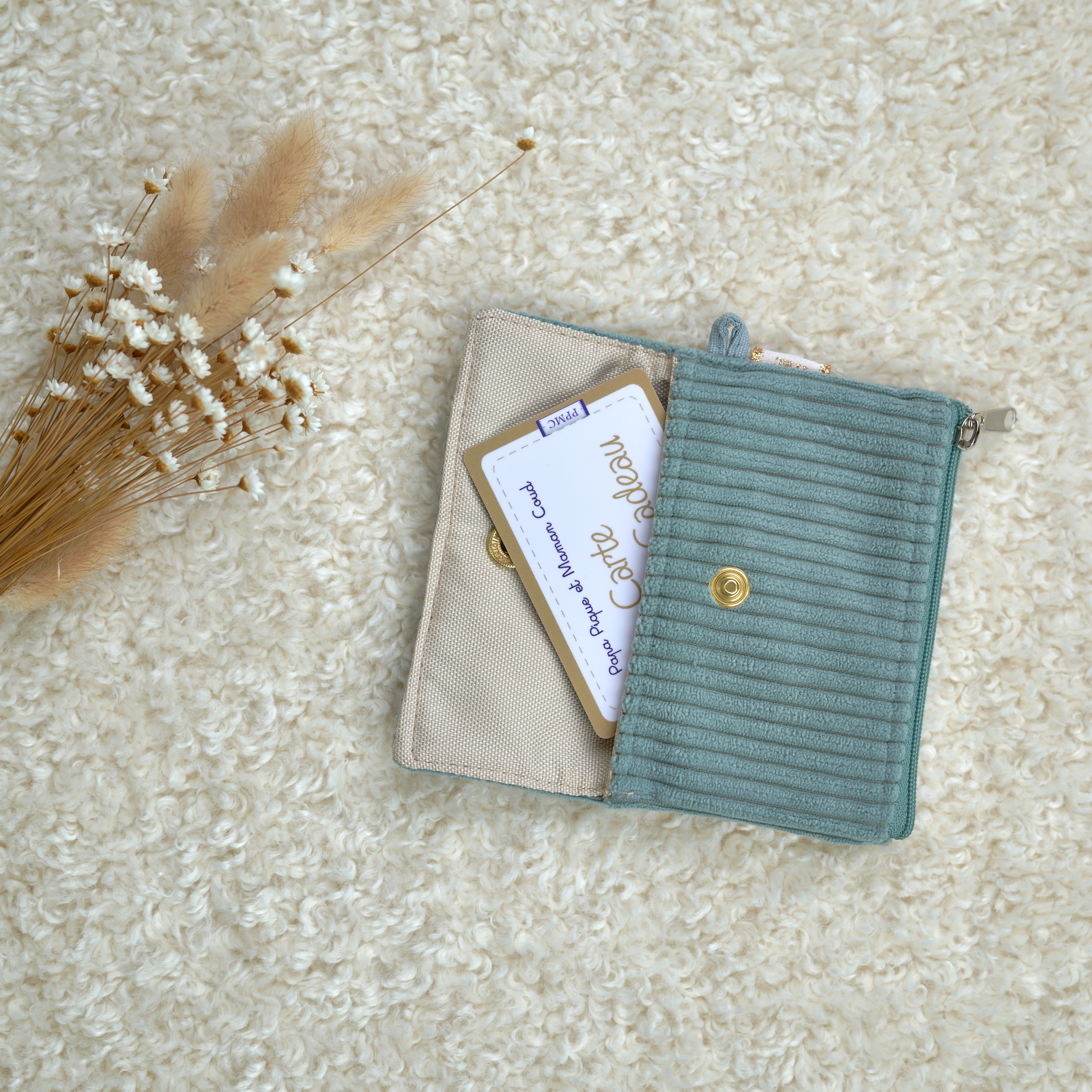 Mini Pochette Porte-Monnaie Velours Côtelé Lichen