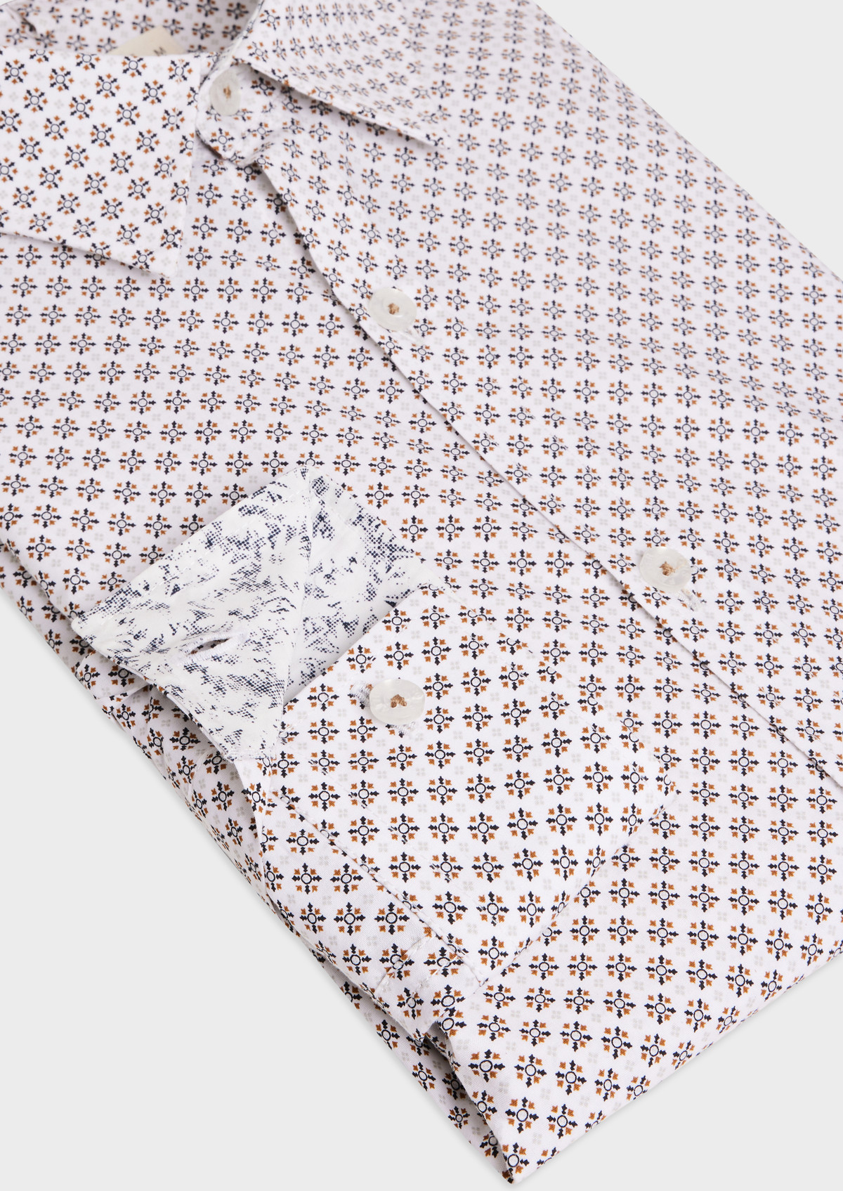 Chemise sport Slim en popeline de coton blanc à motif fantaisie noir et marron