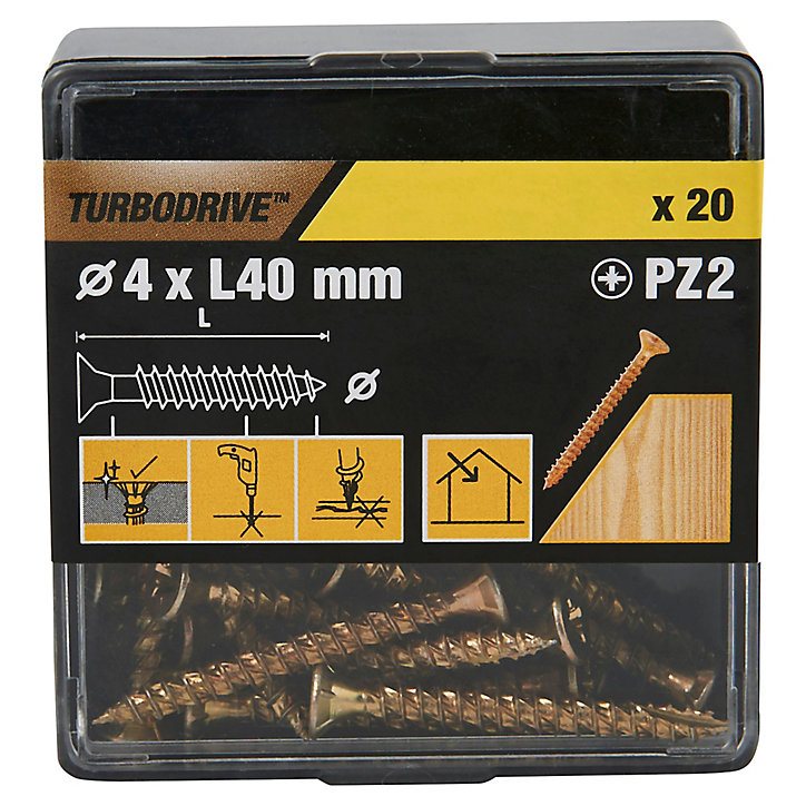 Vis à bois Turbodrive Premium pozidriv zinguée jaune 4x40 mm - 20 pièces