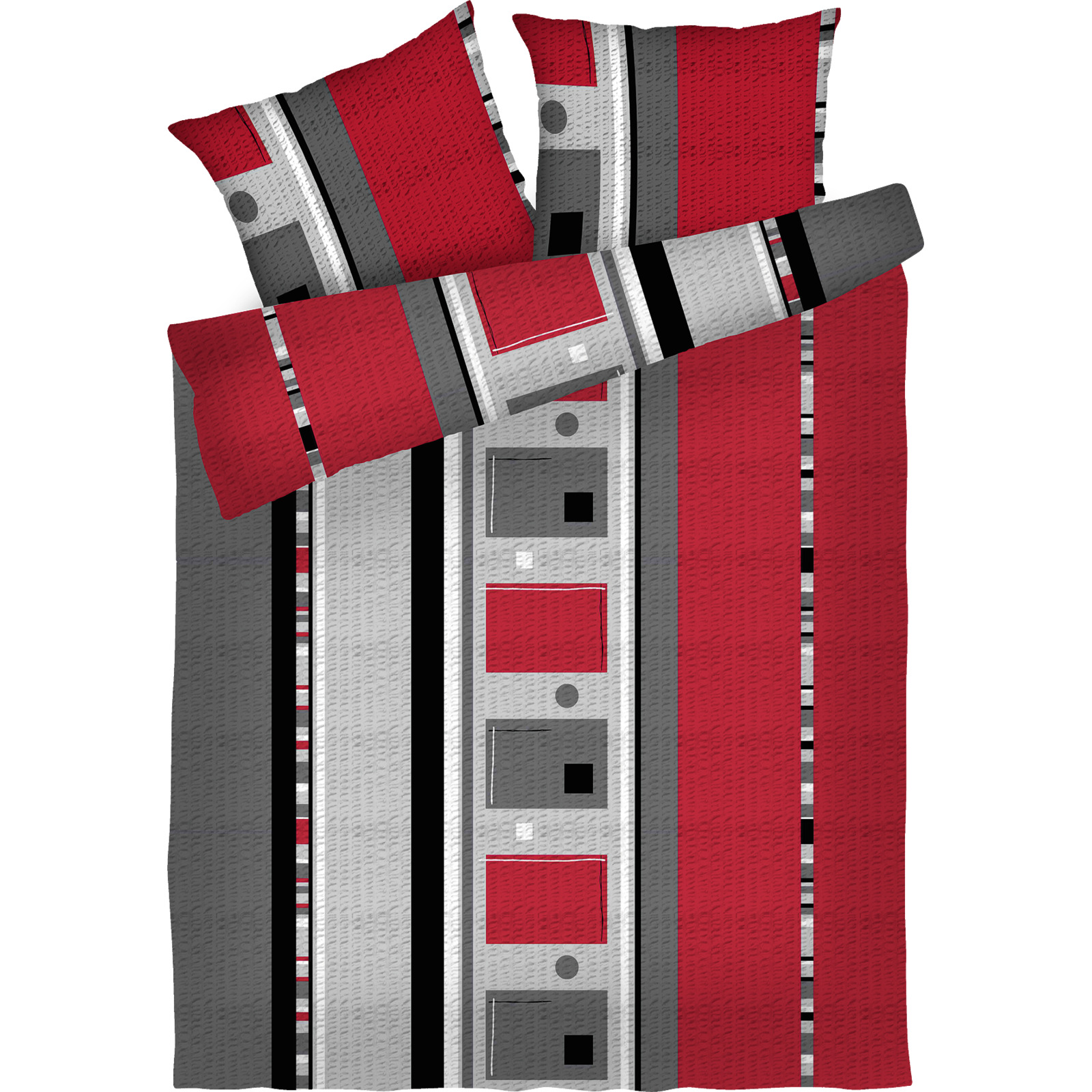 Bettwäsche mit rot grauem Muster 160x210 65x100 Bettanzug Nord