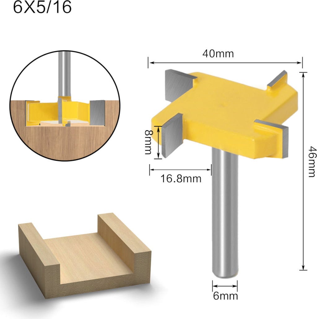 Twotrees  Nutfräser vierschneidig 6mm 4er-Set, Gelb    Fräser zum Nuten von Holz